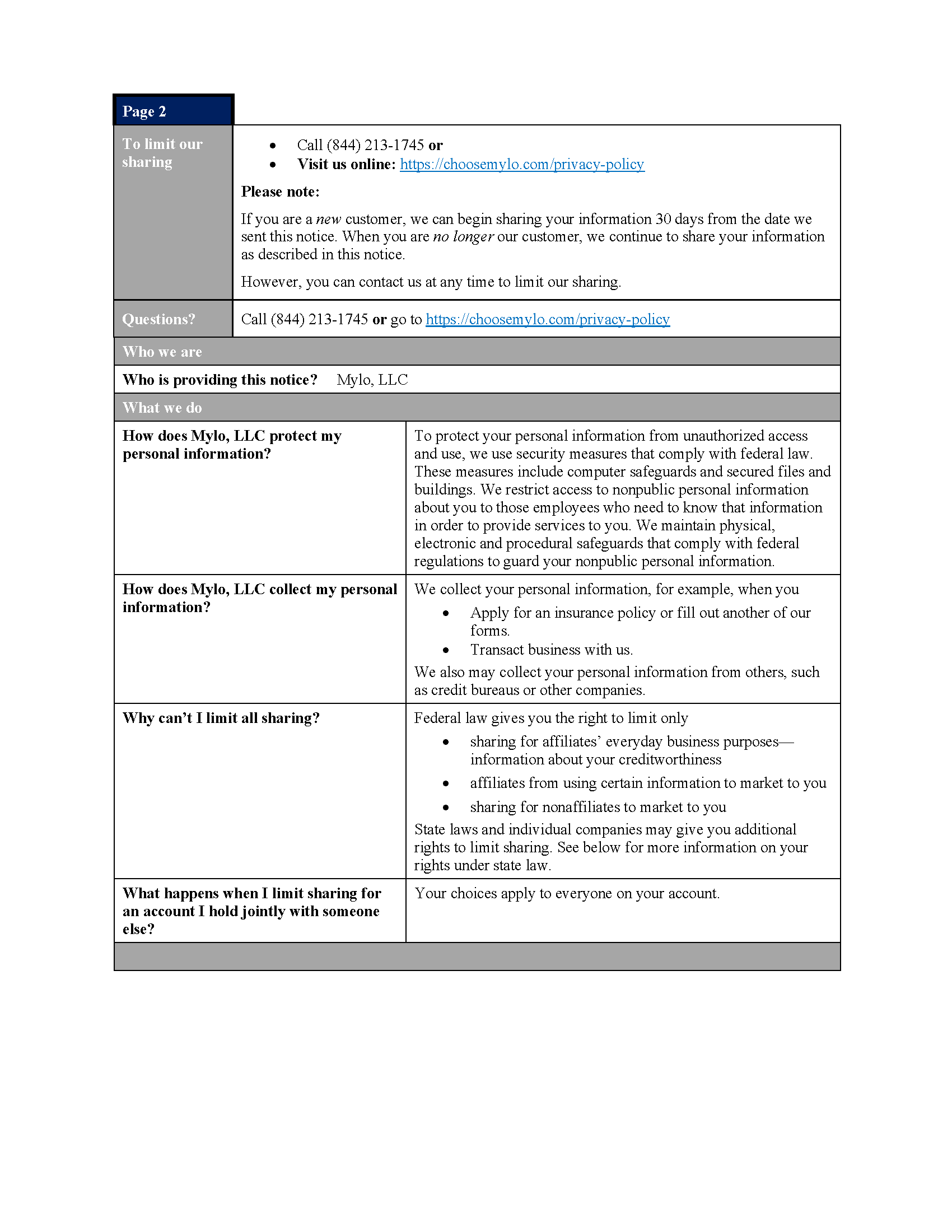 2026 GLBA privacy notice page two