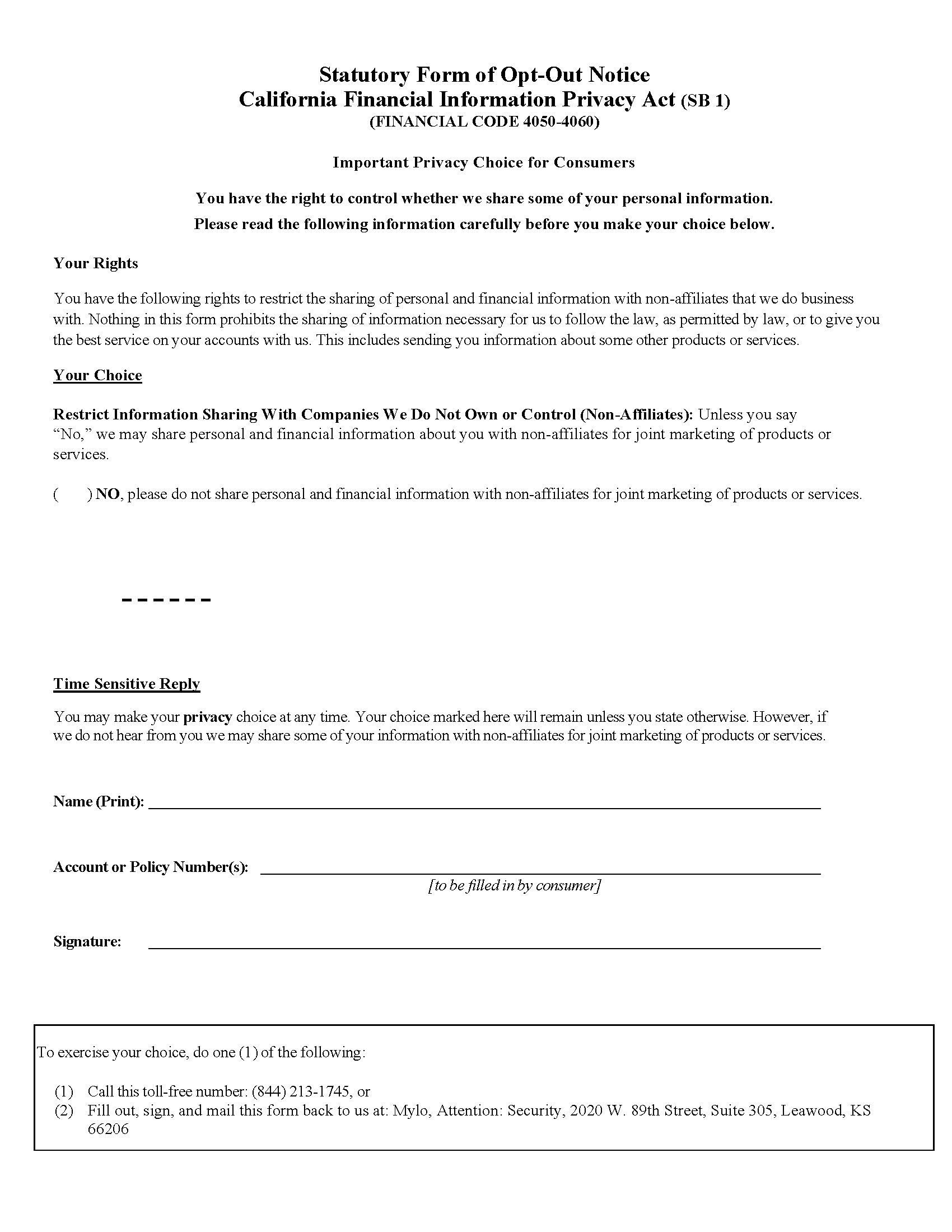 GLBA privacy notice page 4 - California residents