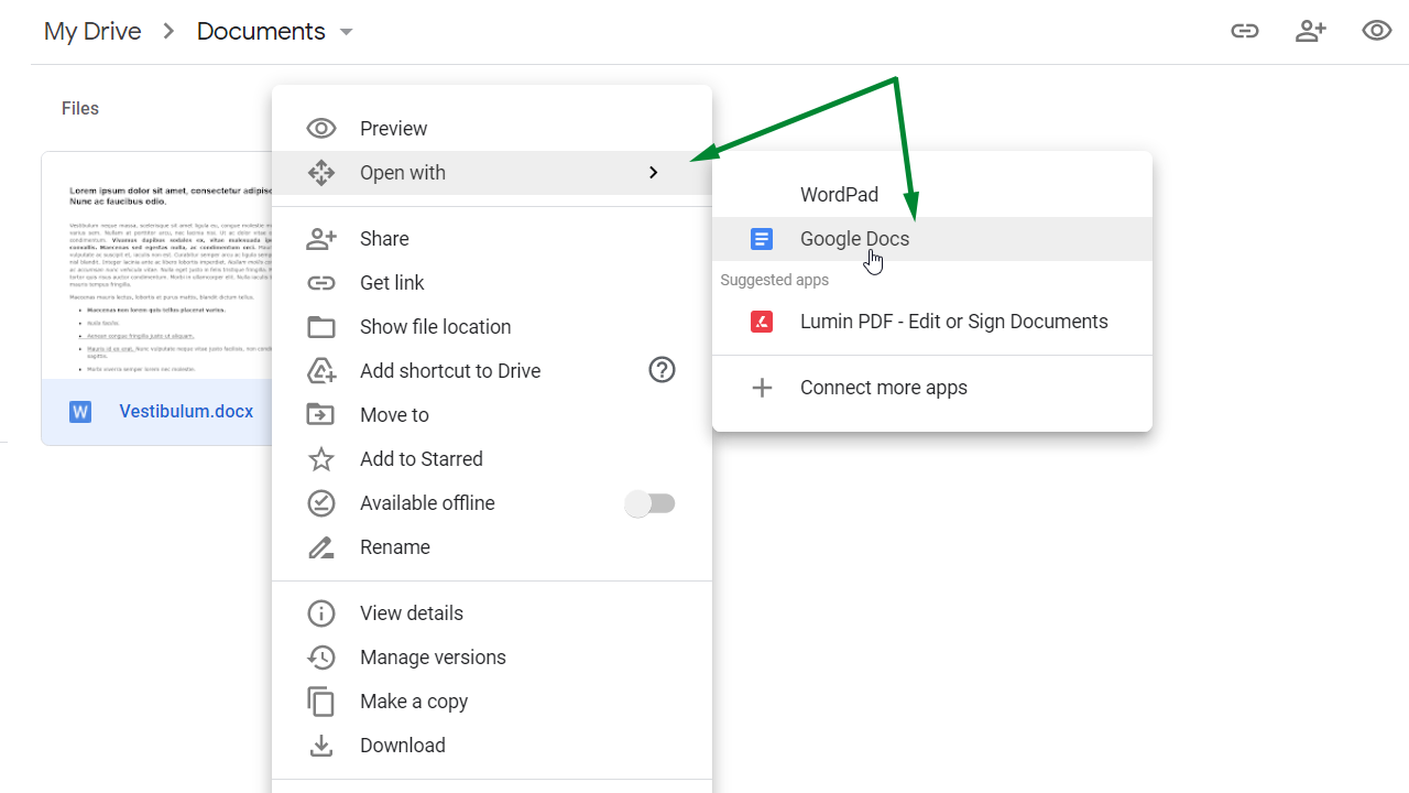 How do I open a Google Drive document?