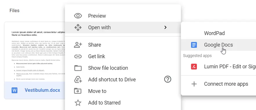 open a word with google docs