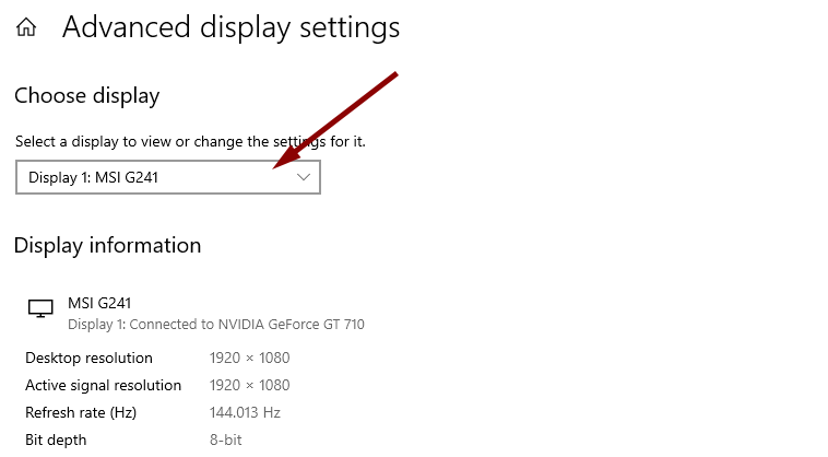 select the monitor you want to change the refresh rate