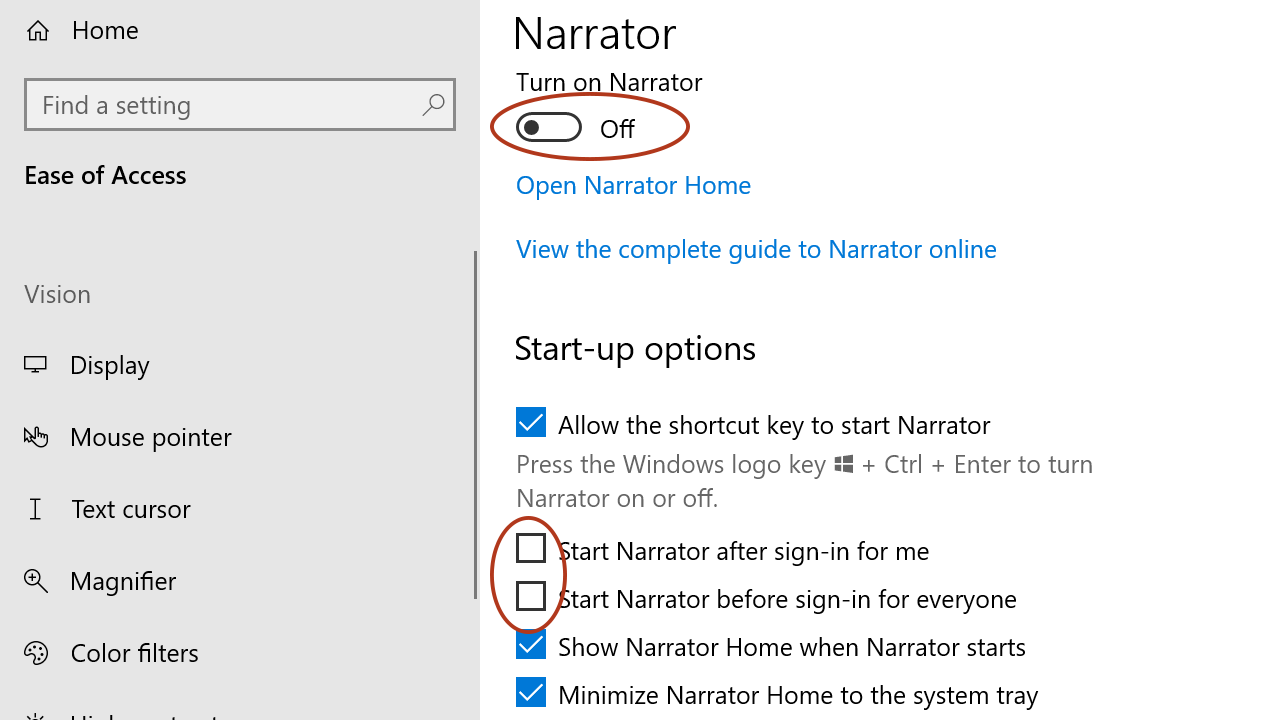 how to turn off narrator in windows 10