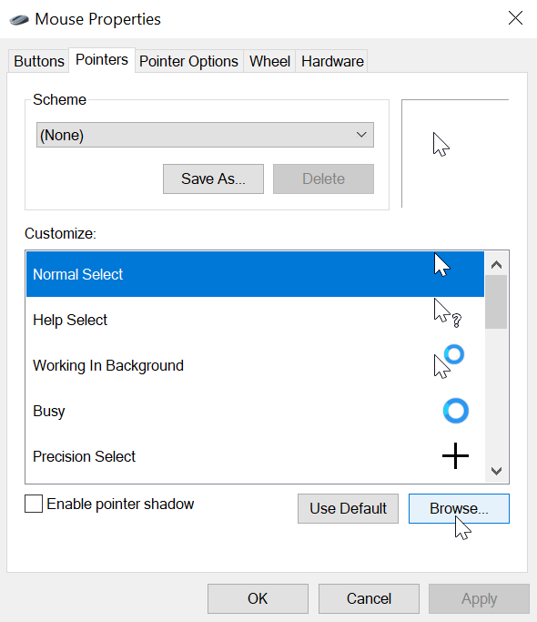 Get a Custom Cursor Windows 10