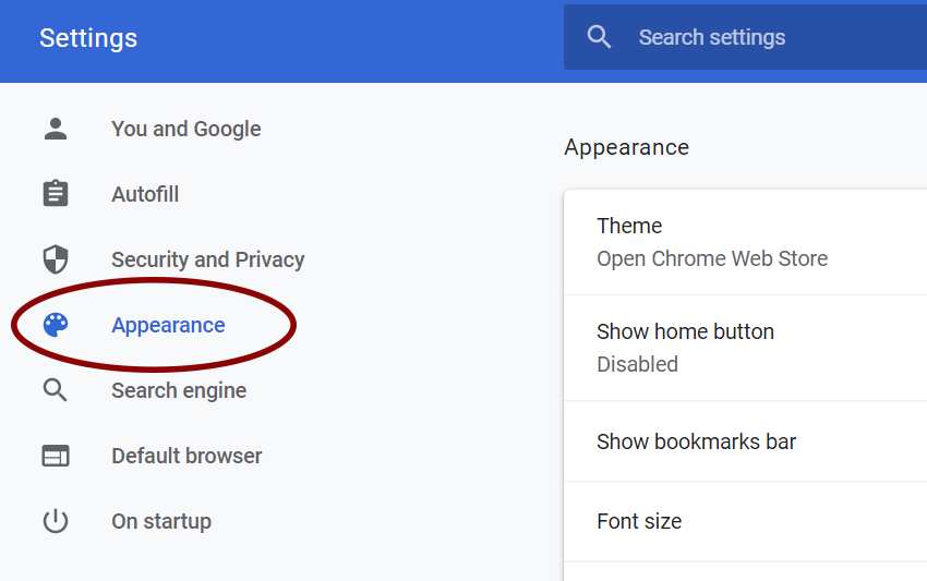 click Appearance from the left navigation menu