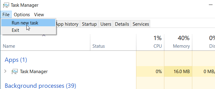 Task manager run new task