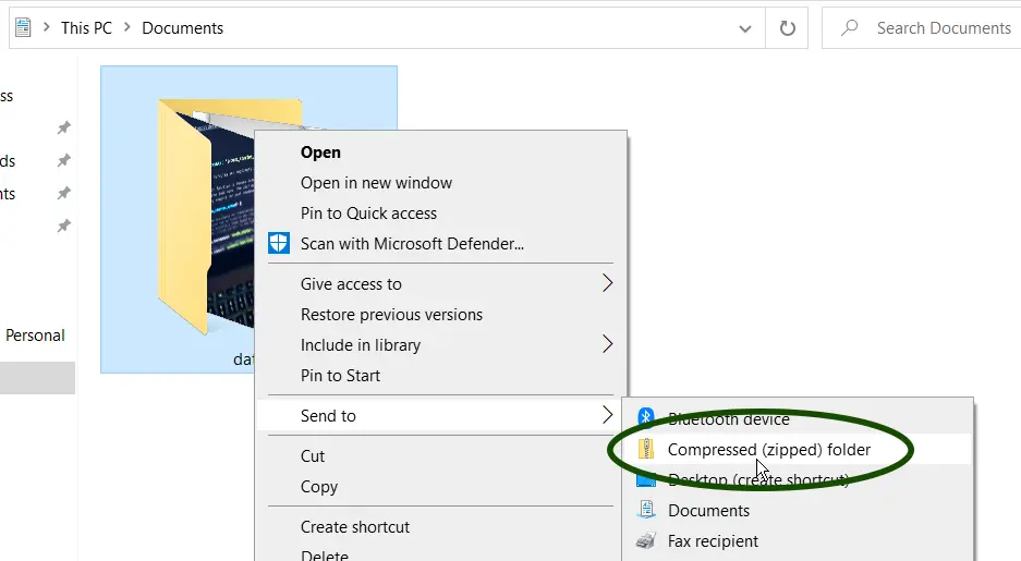 create a zip file on windows 10