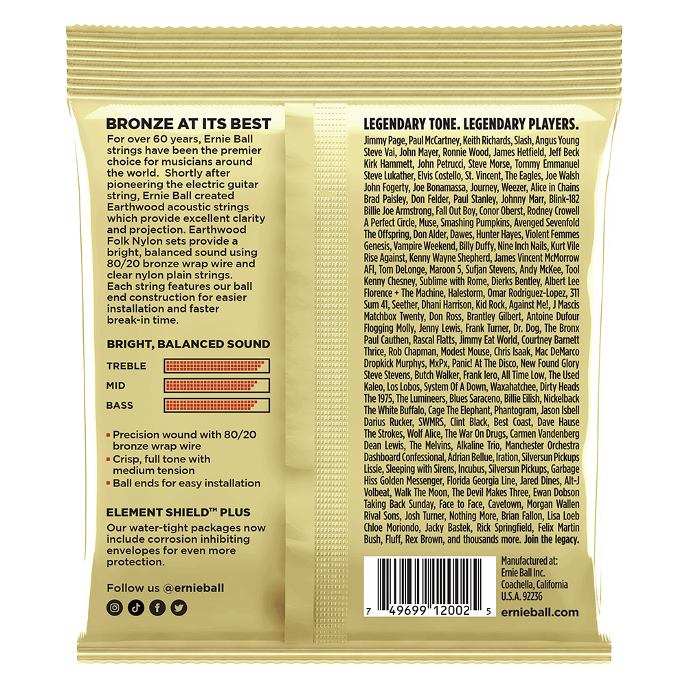 Medium Earthwood 80/20 Bronze Acoustic Guitar Strings 13-56 Gauge Back