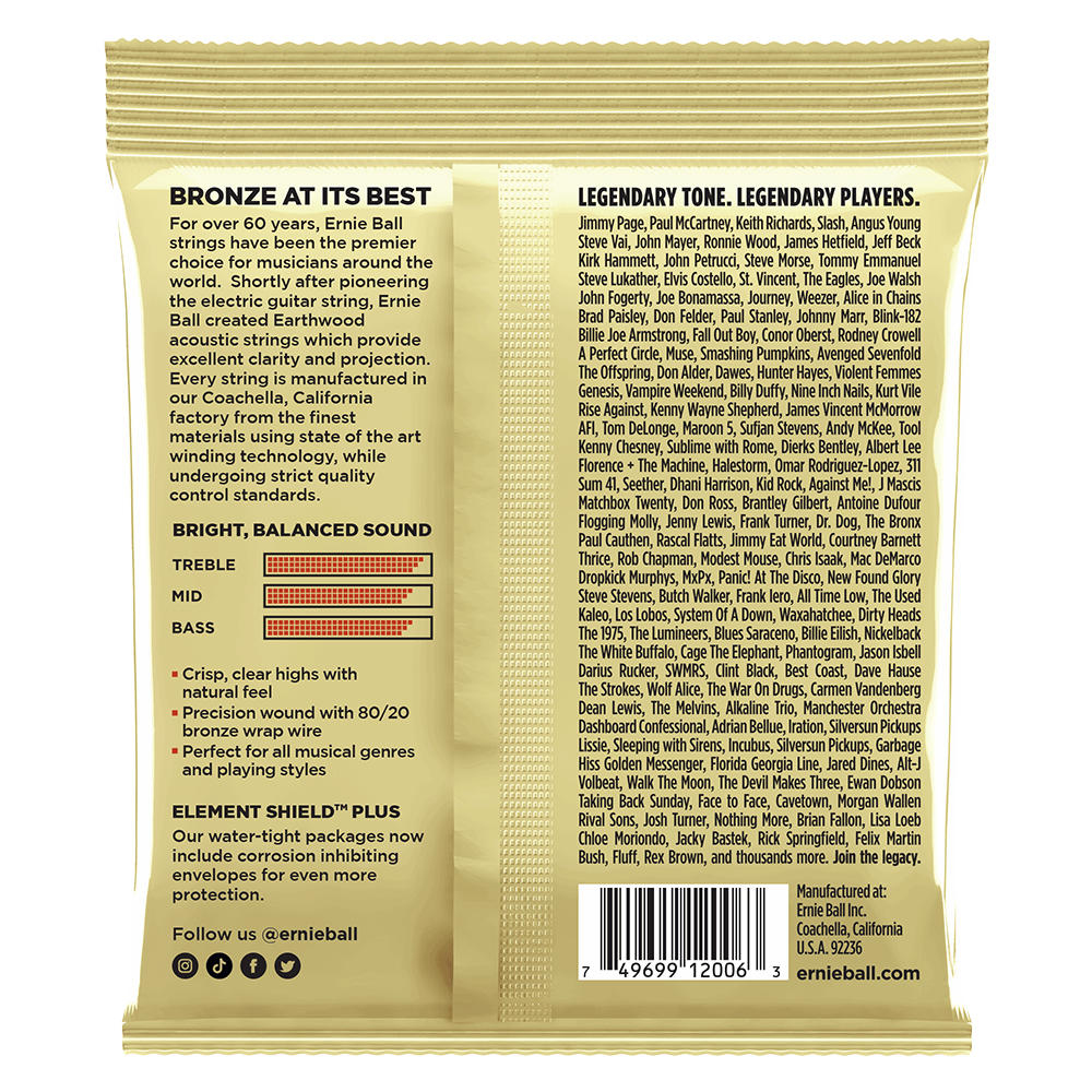 Extra Light Earthwood 80/20 Bronze Acoustic Guitar Strings 10-50 Gauge Back