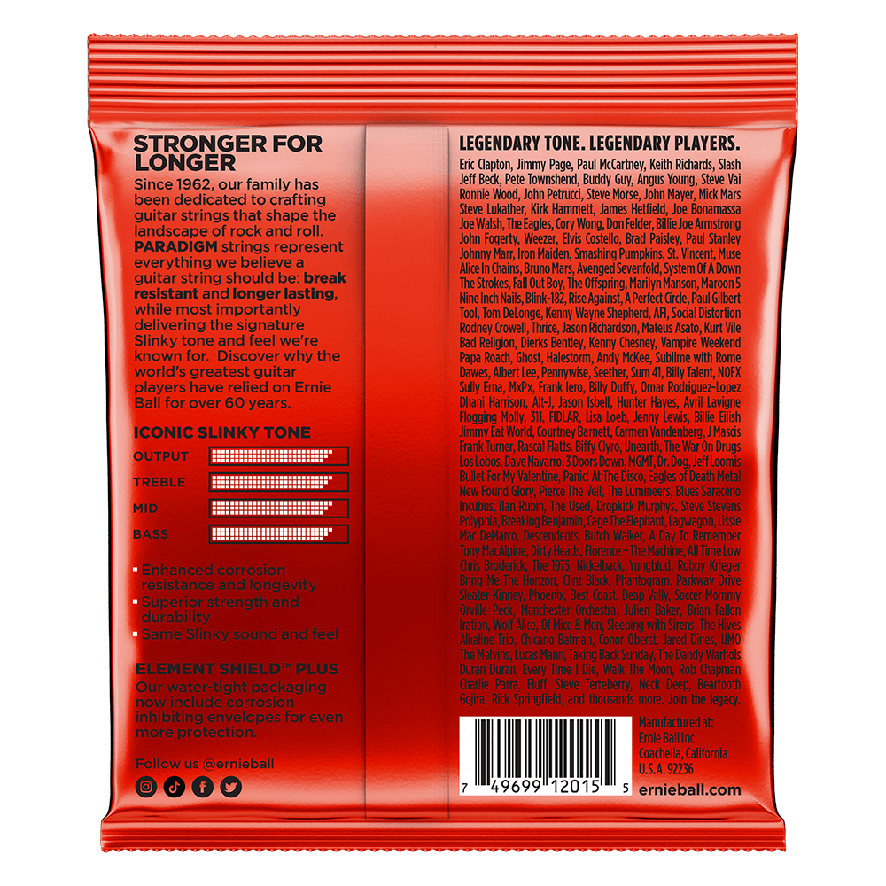 Skinny Top Heavy Bottom Slinky Paradigm Electric Guitar Strings 10-52 Gauge Back