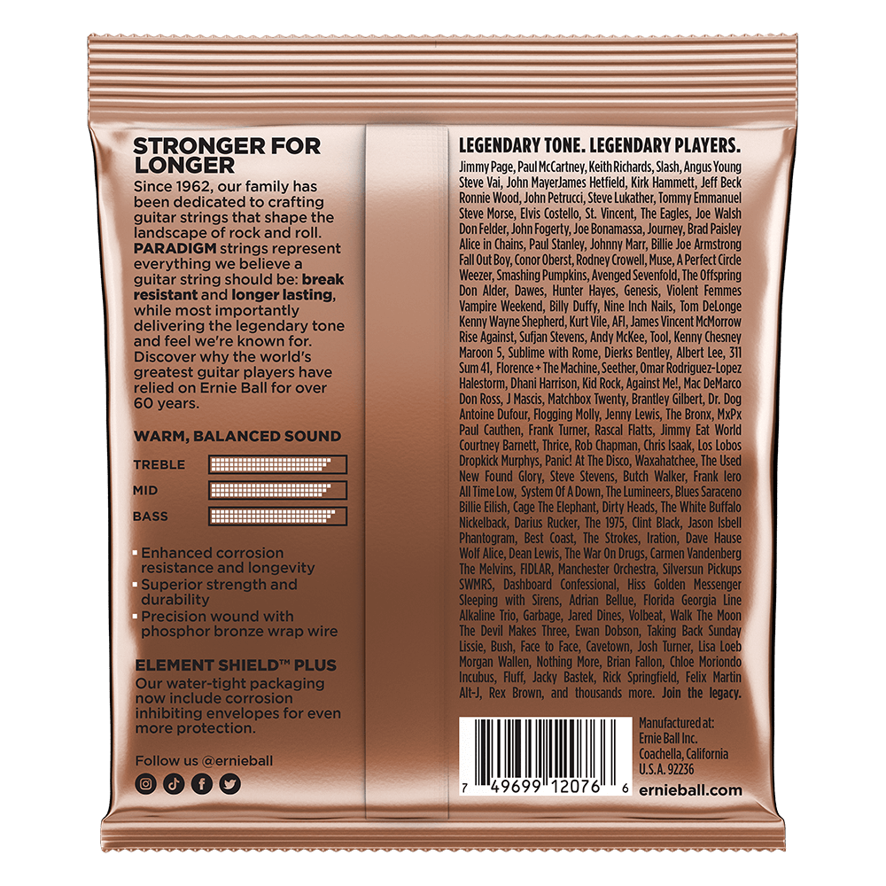 Medium Light Paradigm Phosphor Bronze Acoustic Guitar Strings 12-54 Gauge Back