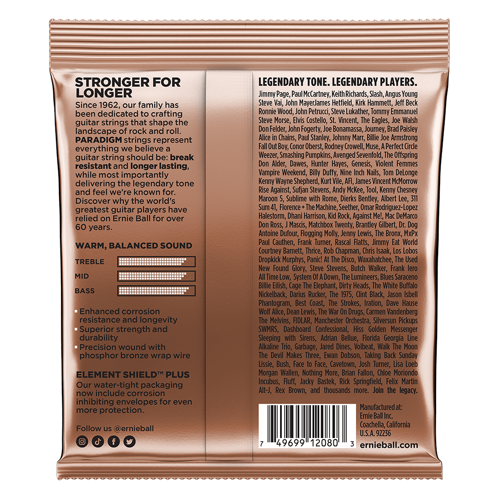 Extra Light Paradigm Phosphor Bronze Acoustic Guitar Strings 10-50 Gauge Back