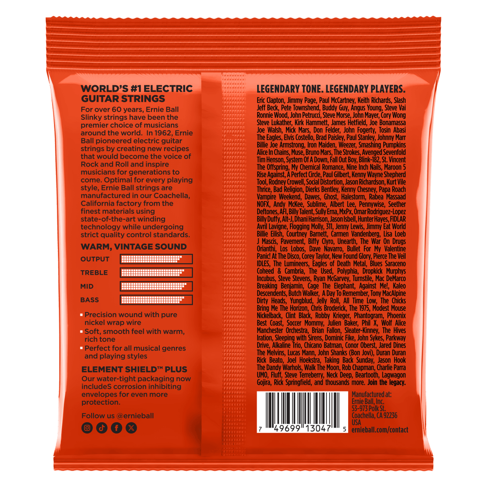 Skinny Top Heavy Bottom Slinky Classic Rock n Roll Pure Nickel Wrap Electric Guitar Strings 10-52 Gauge Back