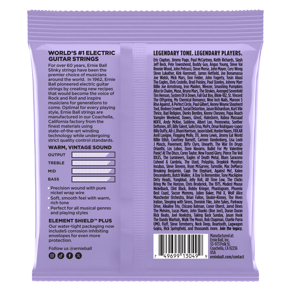 Ultra Slinky Classic Rock n Roll Pure Nickel Wrap Electric Guitar Strings 10-48 Gauge Back