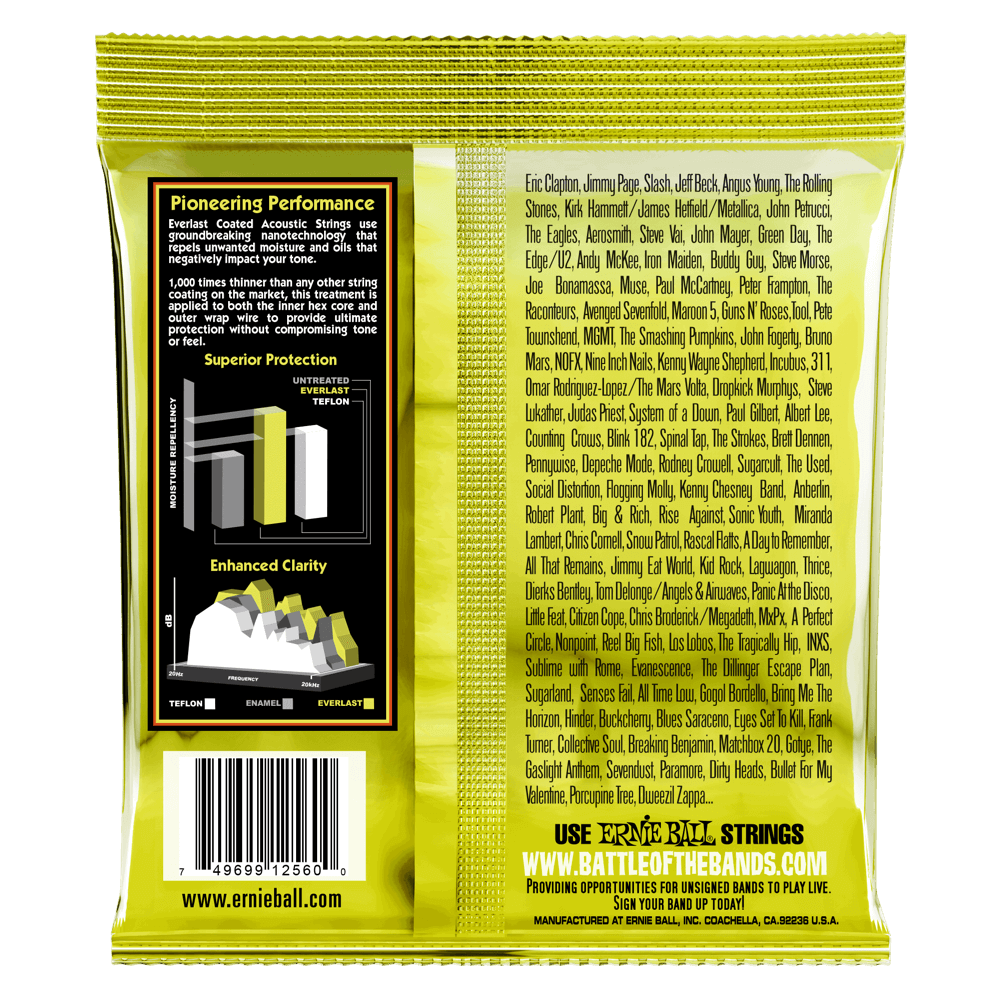 Extra Light Everlast Coated 80/20 Bronze Acoustic Guitar Strings 10-50 Gauge Back