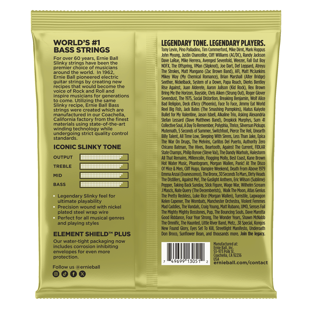 Mammoth Slinky Nickel Wound 5-String Electric Bass Strings 55-145 Gauge Back