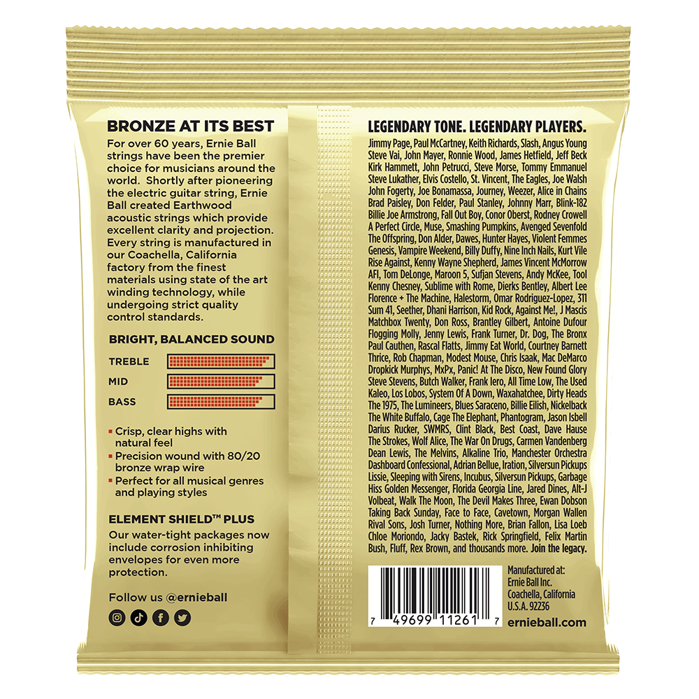 Medium Earthwood 80/20 Bronze Acoustic Guitar Strings 13-56 Gauge - 3 Pack Back