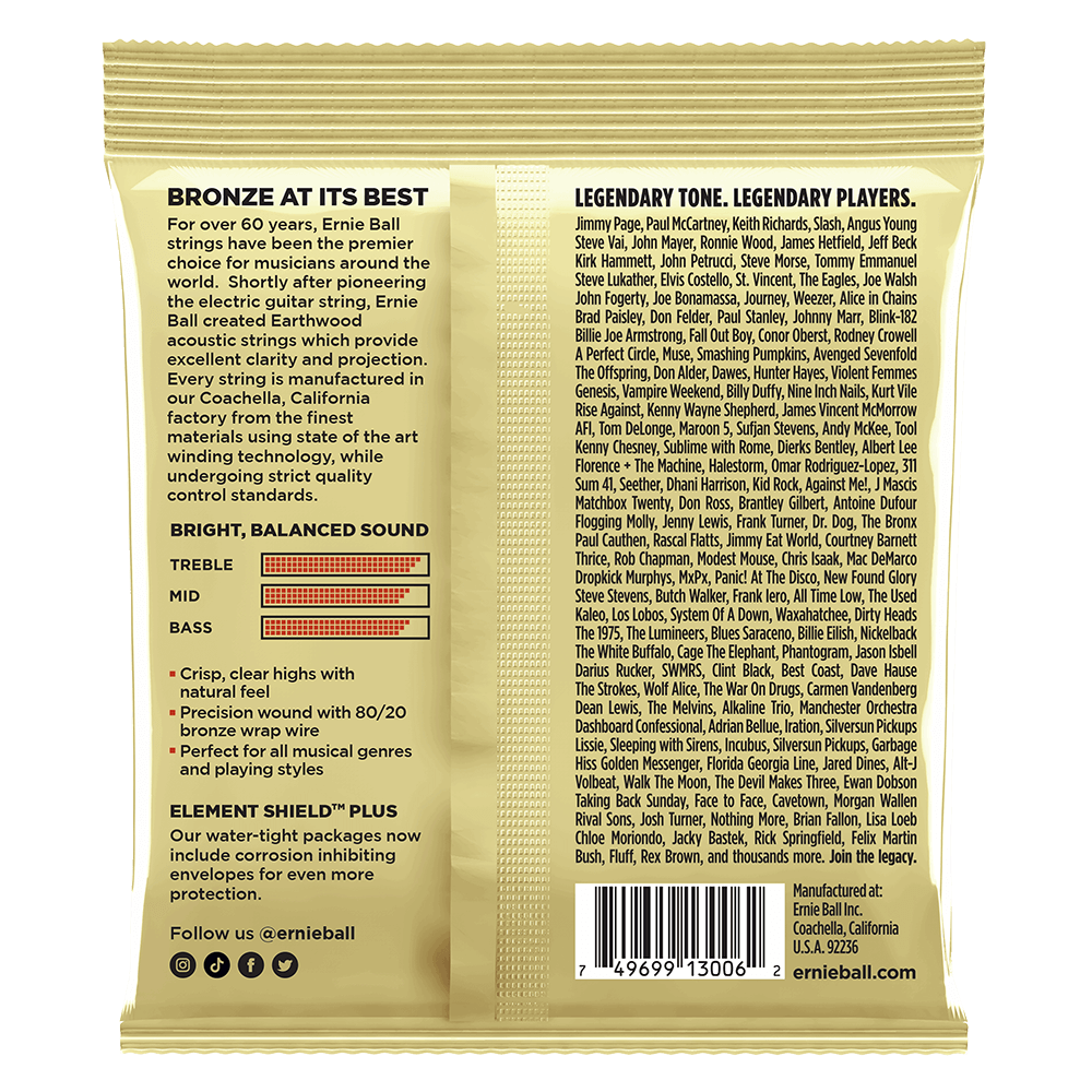 Extra Light Earthwood 80/20 Bronze Acoustic Guitar Strings 10-50 Gauge - 3 Pack Back