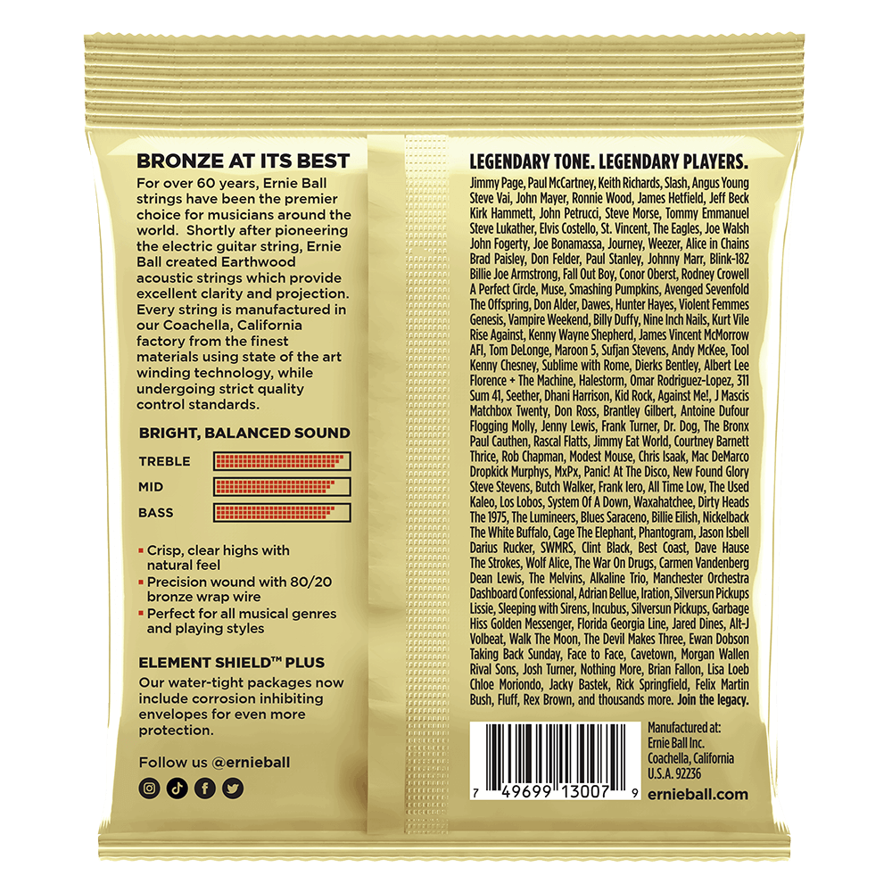 Custom Light Earthwood 80/20 Bronze Acoustic Guitar Strings 11.5-54 Gauge - 3 Pack Back