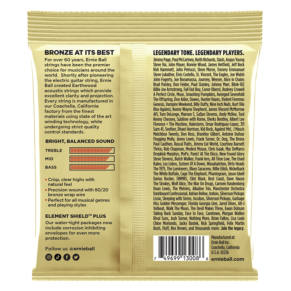Rock and Blues w/Plain G Earthwood 80/20 Bronze Acoustic Guitar Strings 10-52 Gauge - 3 Pack Back