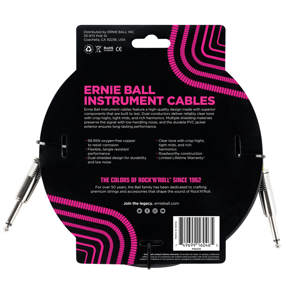 6,09 m Instrumentenkabel gerade / gerade, schwarz Back