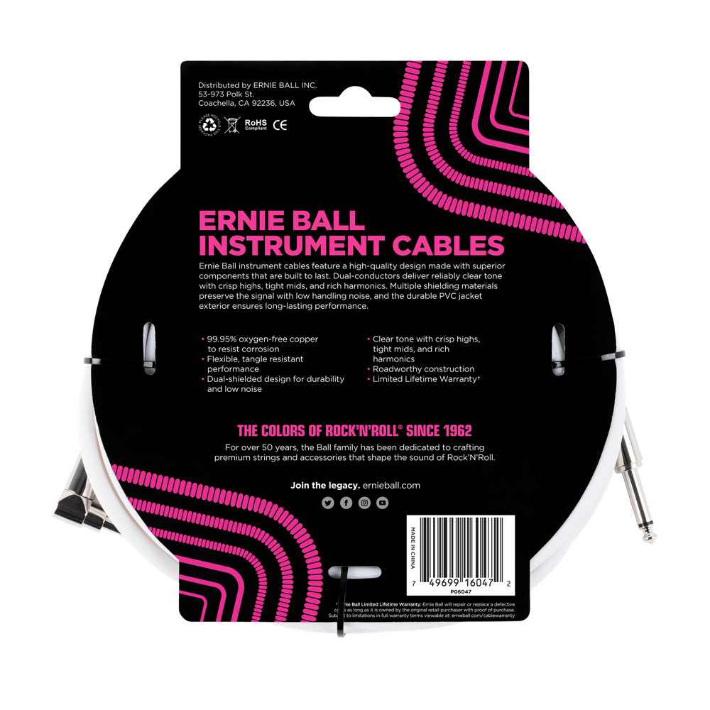 6,09 m Instrumentenkabel gerade / gewinkelt, weiss Back