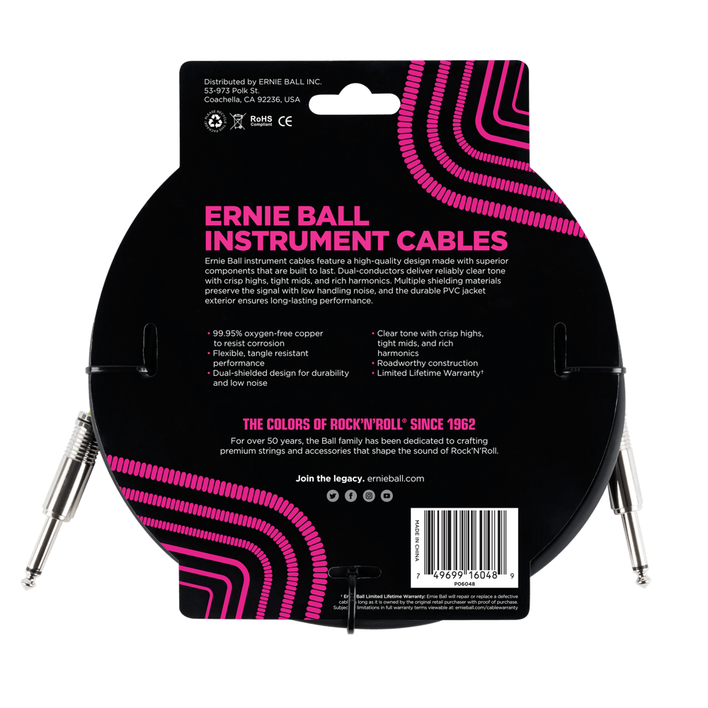 3,05 m Instrumentenkabel gerade / gerade, schwarz Back