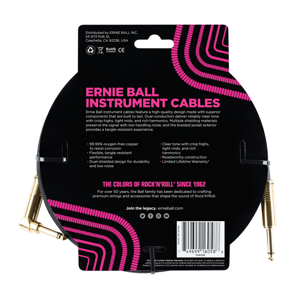 Braided Instrument Cable Straight/Angle 25ft - Black Back