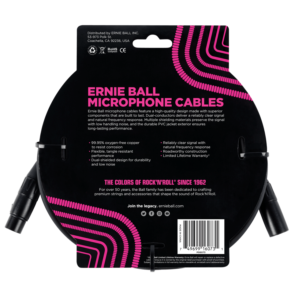 Classic XLR Microphone Cable Male/Female 25ft - Black Back