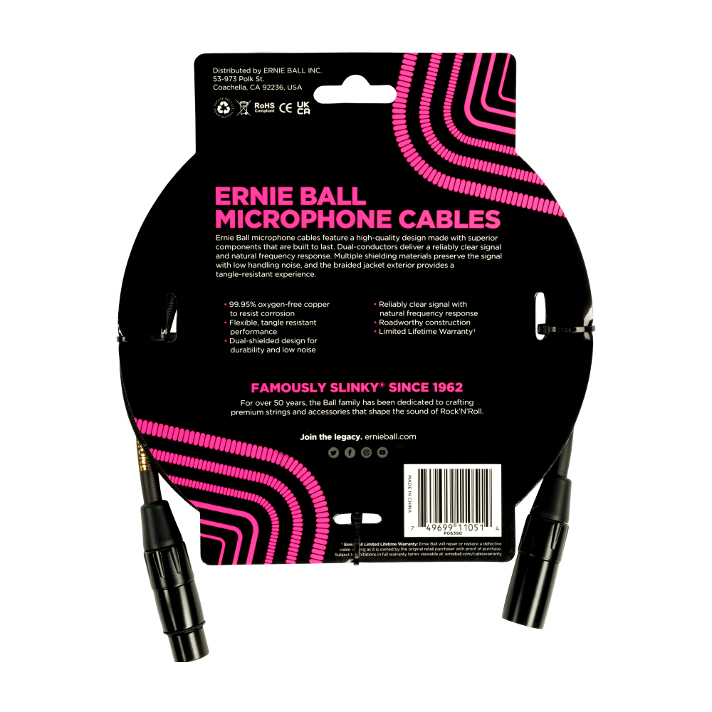 Braided XLR Microphone Cable Male/Female 5ft - Black Back