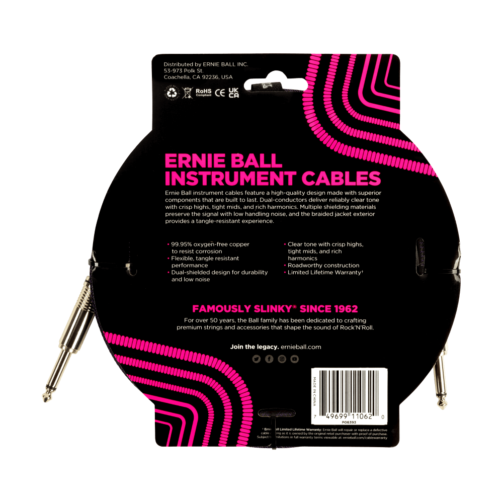 Braided Instrument Cable Straight/Straight 10ft - Purple/Black Back