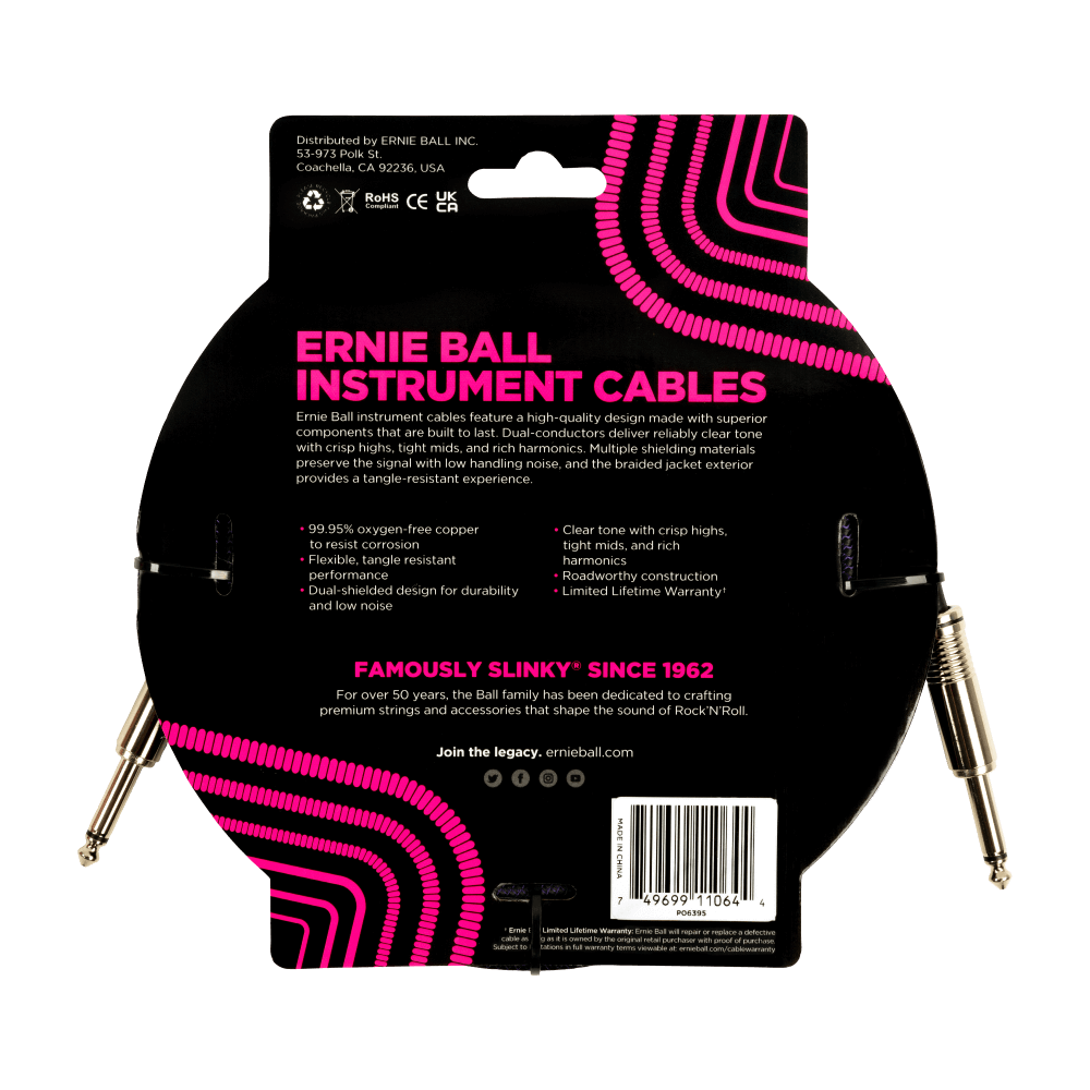 Braided Instrument Cable Straight/Straight 18ft - Purple/Black Back