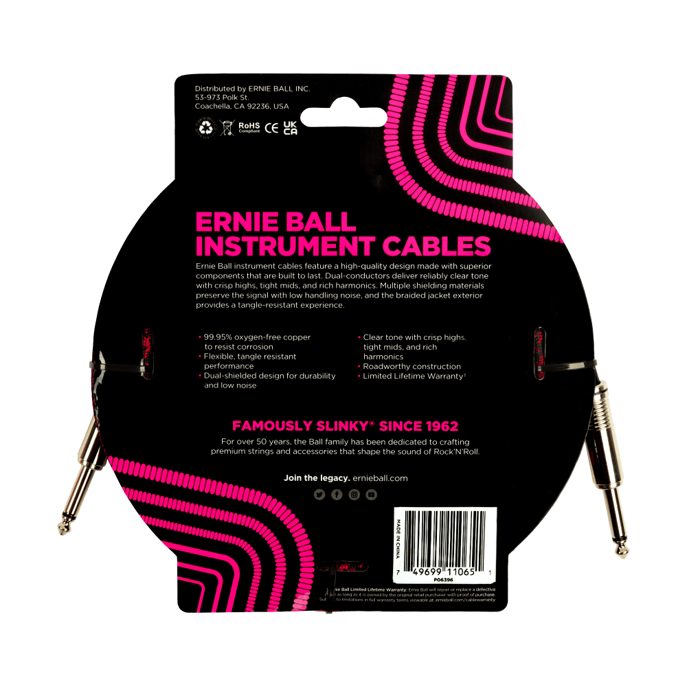 Braided Instrument Cable Straight/Straight 18ft - Red/Black Back