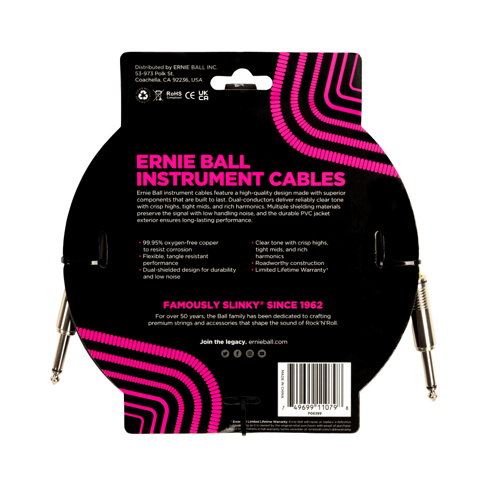Classic Instrument Cable Straight/Straight 15ft - Black Back