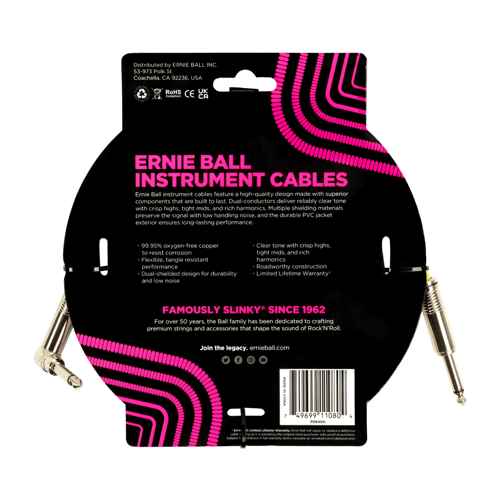 Classic Instrument Cable Straight/Angle 15ft - White Back
