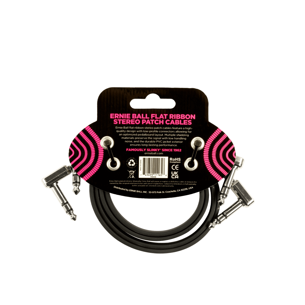 Flat Ribbon Stereo Patch Cable 24in - Black - 2 Pack Back