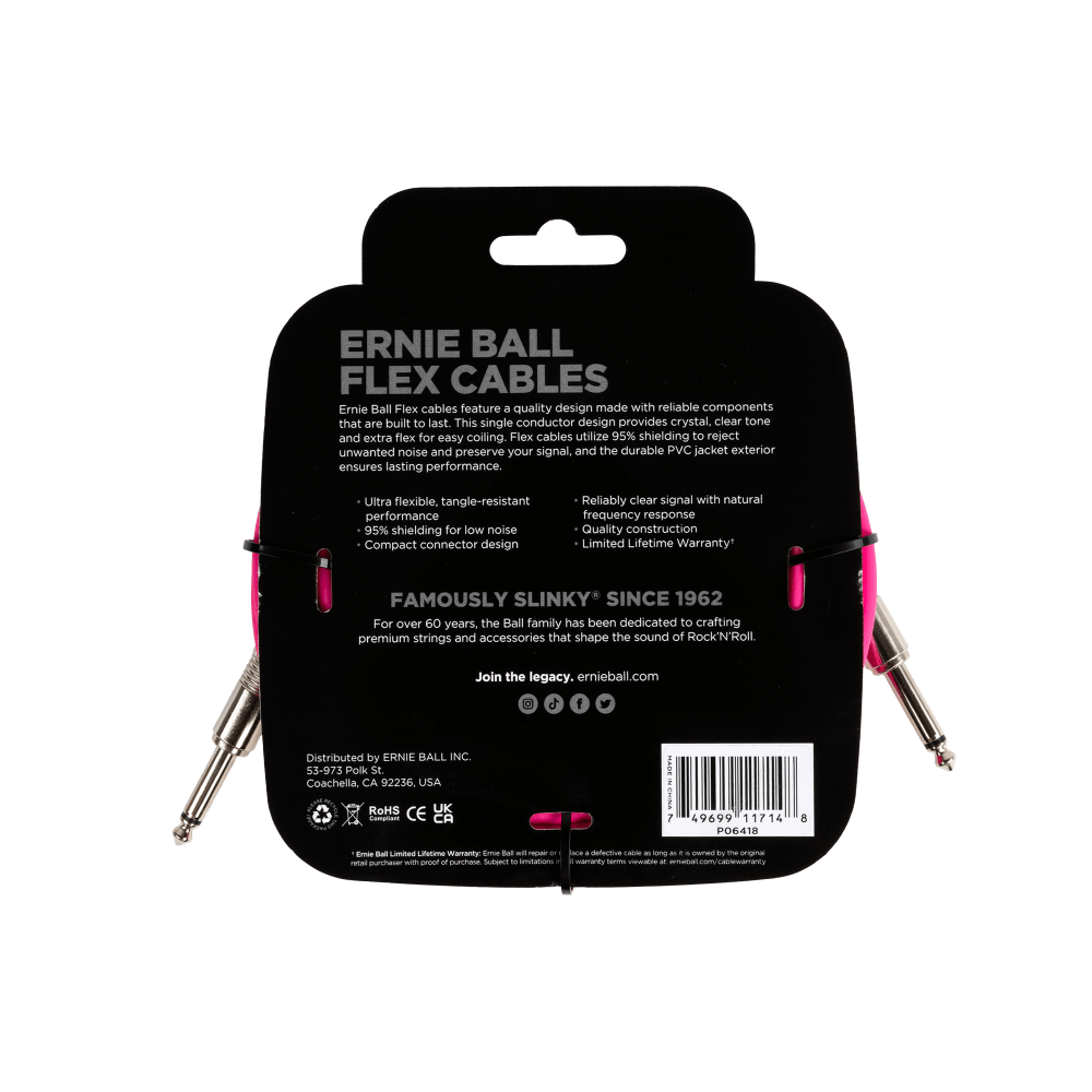 Flex Instrument Cable Straight/Straight 20ft - Pink Back