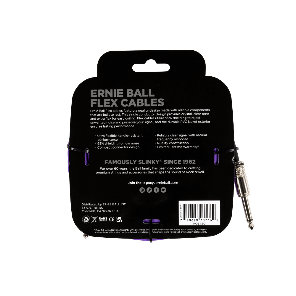 Flex Instrument Cable Straight/Straight 20ft - Purple Back