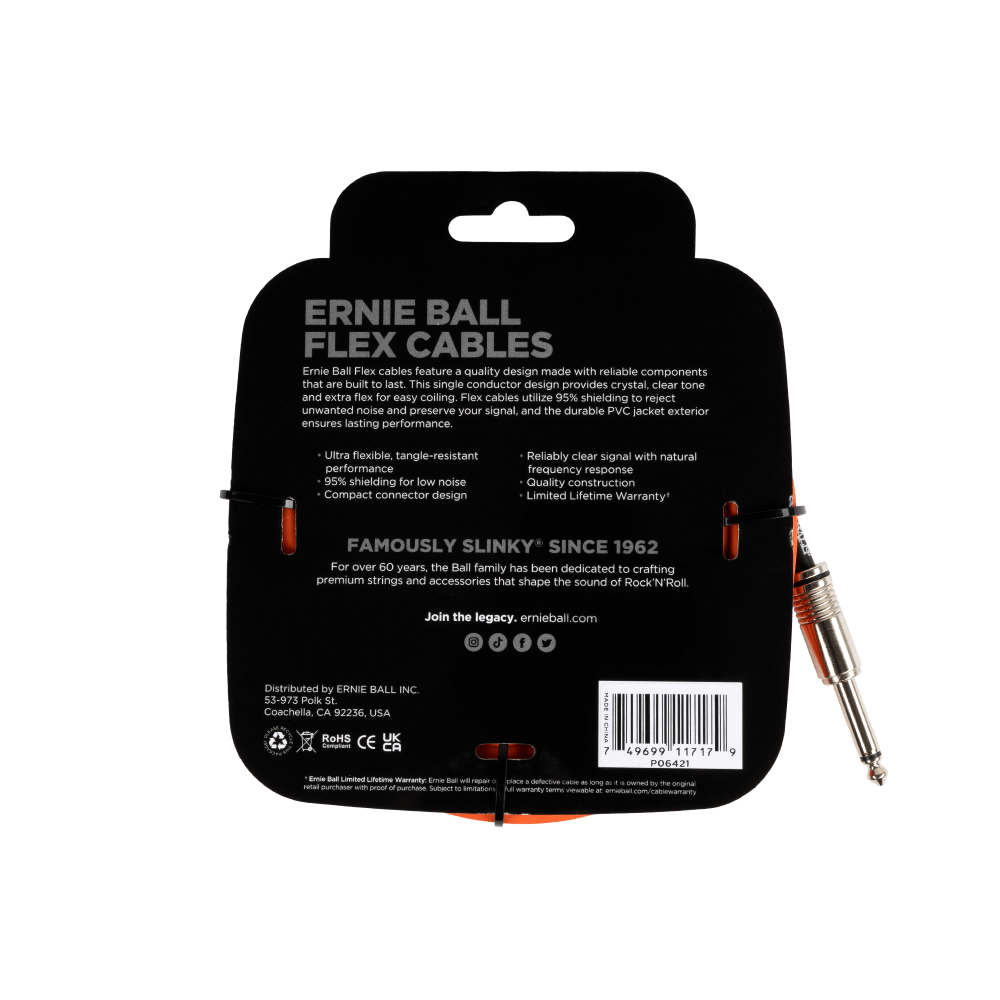 Flex Instrument Cable Straight/Straight 20ft - Orange Back