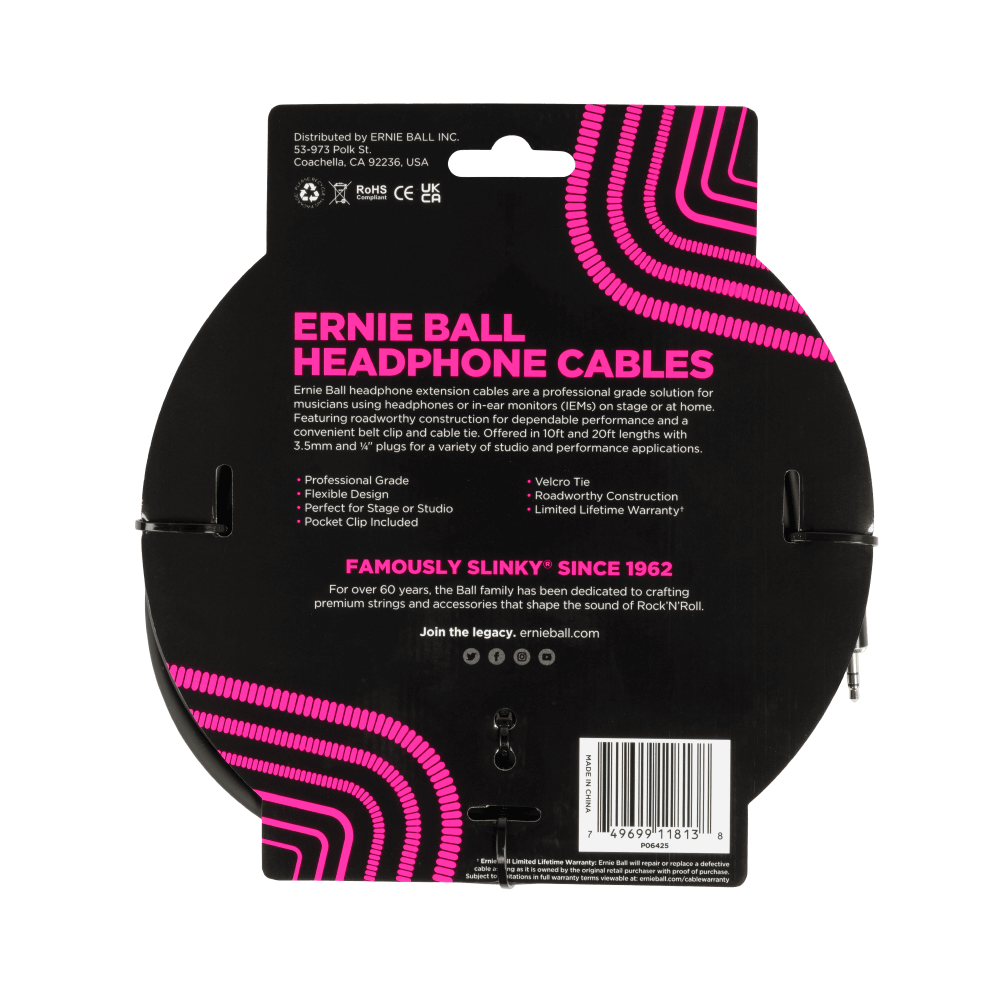 Headphone Extension Cable 3.5mm to 3.5mm 20ft - Black Back