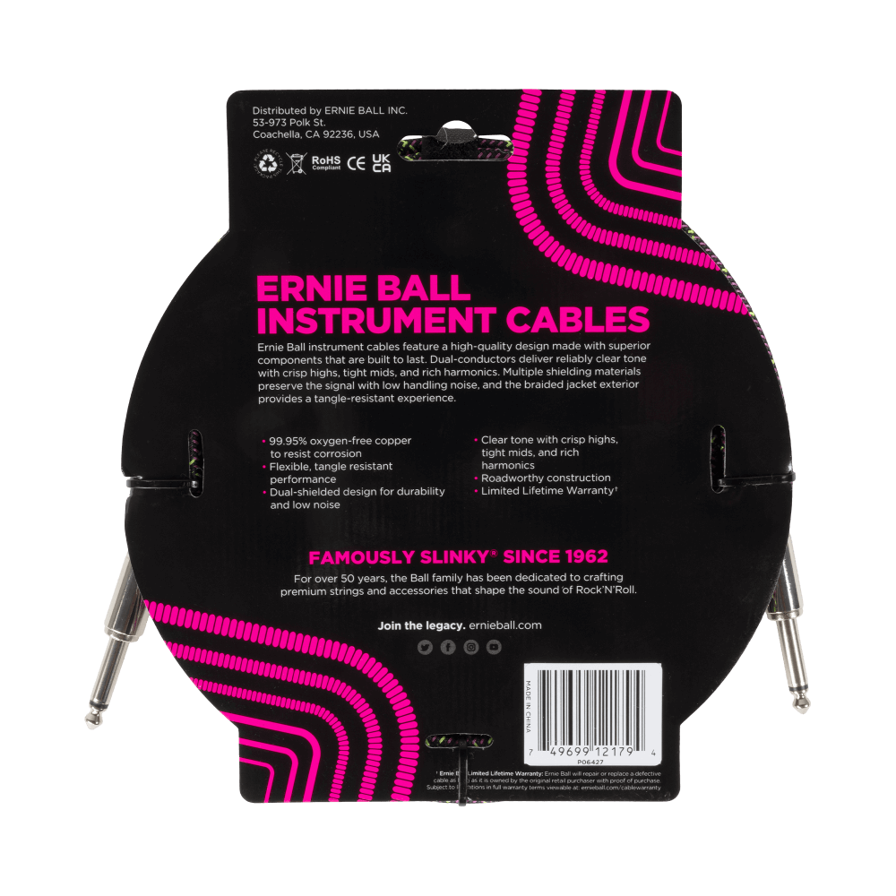 Braided Instrument Cable Straight/Straight 10ft - Purple Python Back