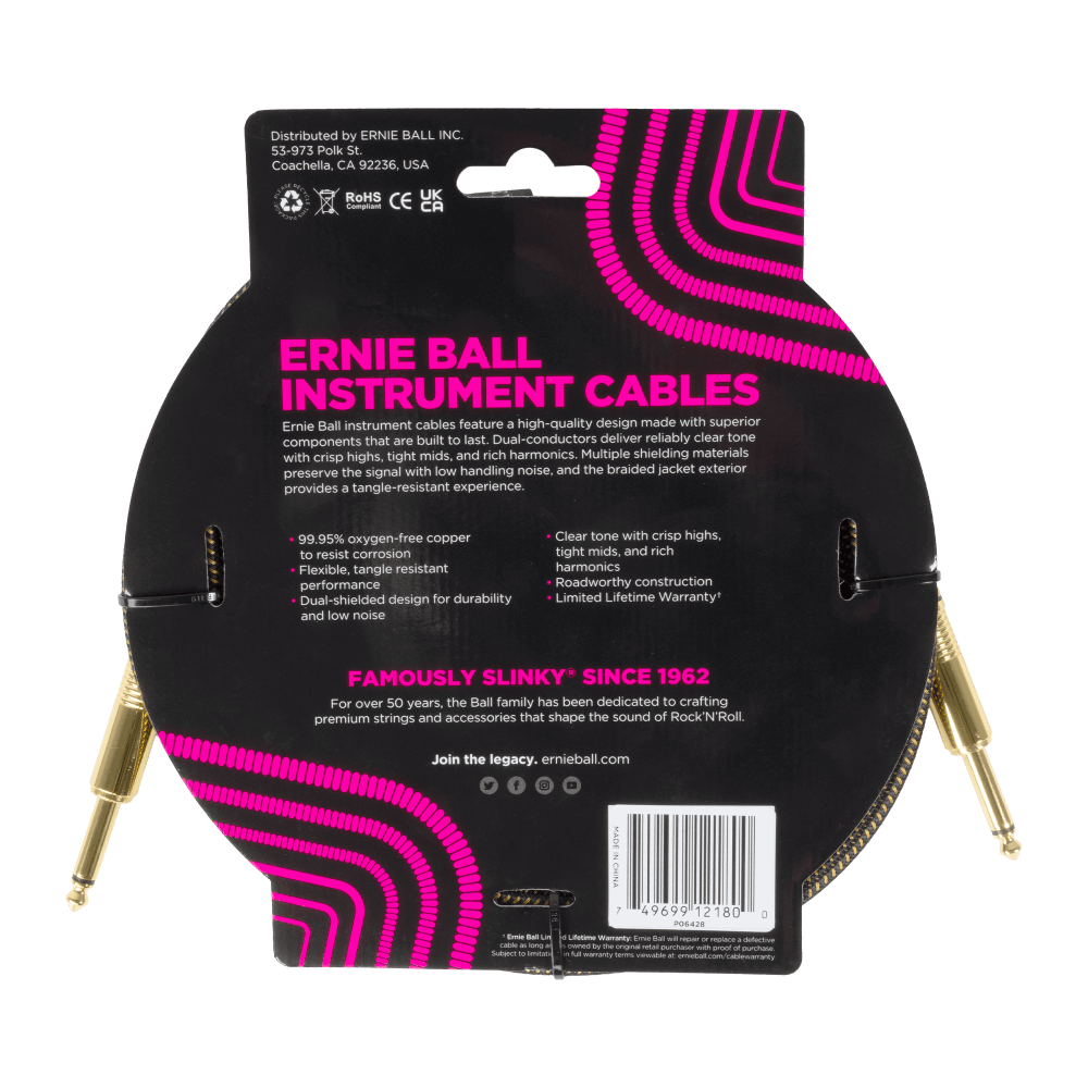Braided Instrument Cable Straight/Straight 10ft - Pay Dirt Back