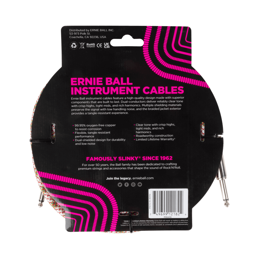 Braided Instrument Cable Straight/Straight 18ft - Emerald Argyle Back