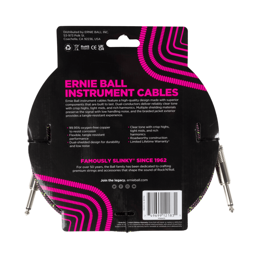 Braided Instrument Cable Straight/Straight 18ft - Purple Python Back