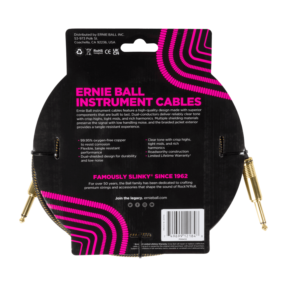 Braided Instrument Cable Straight/Straight 18ft - Pay Dirt Back