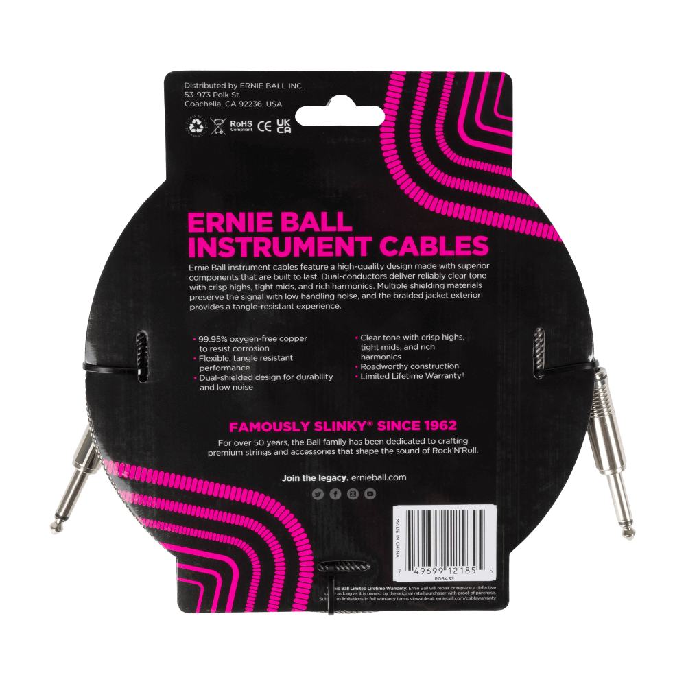 Braided Instrument Cable Straight/Straight 18ft - Silver Fox Back
