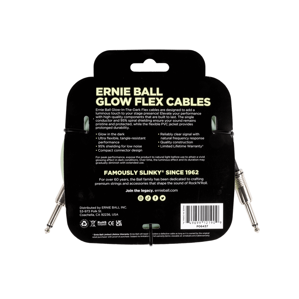 Flex Instrument Cable Straight/Straight 20ft - Glow in Dark Back