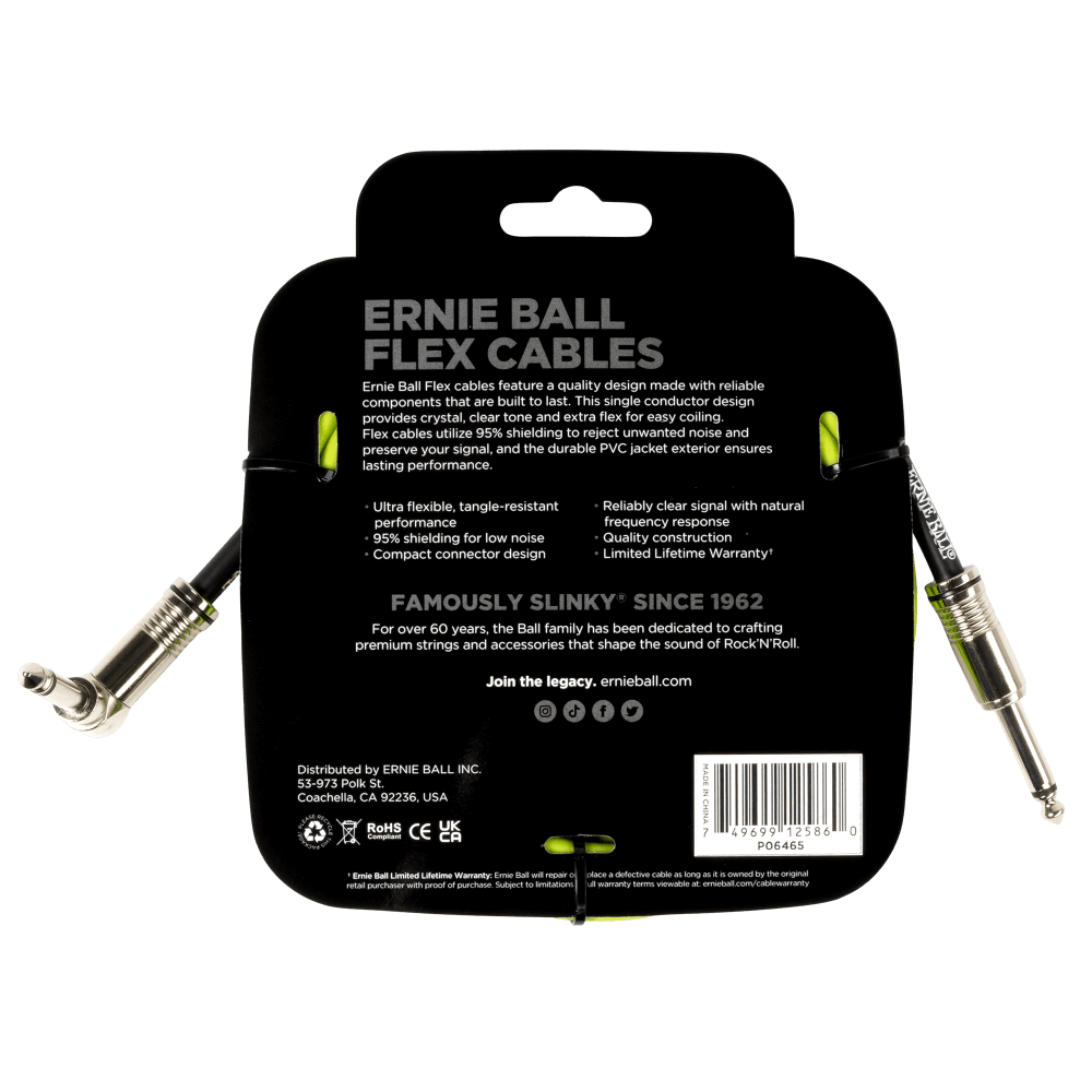 Flex Instrument Cable Straight/Angle 10ft - Green Back