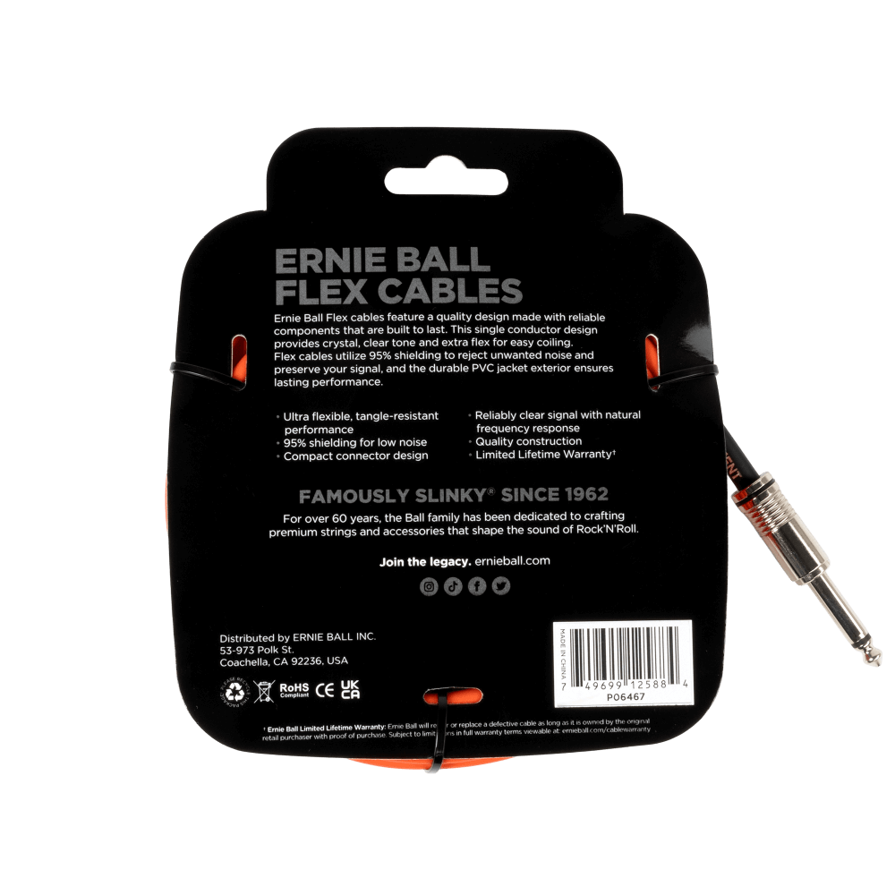 Flex Instrument Cable Straight/Angle 20ft - Orange Back