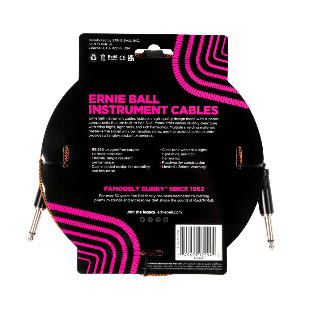 Braided Instrument Cable Straight/Straight 10ft - Pumpkin Pie Back