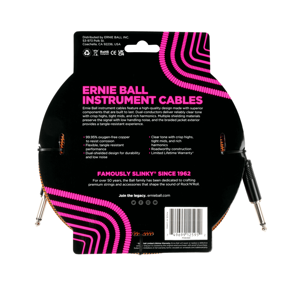 Braided Instrument Cable Straight/Straight 18ft - Pumpkin Pie Back